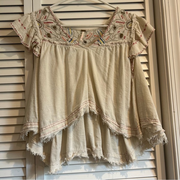 Free People cropped blouse top embroidered XS - Picture 4 of 6